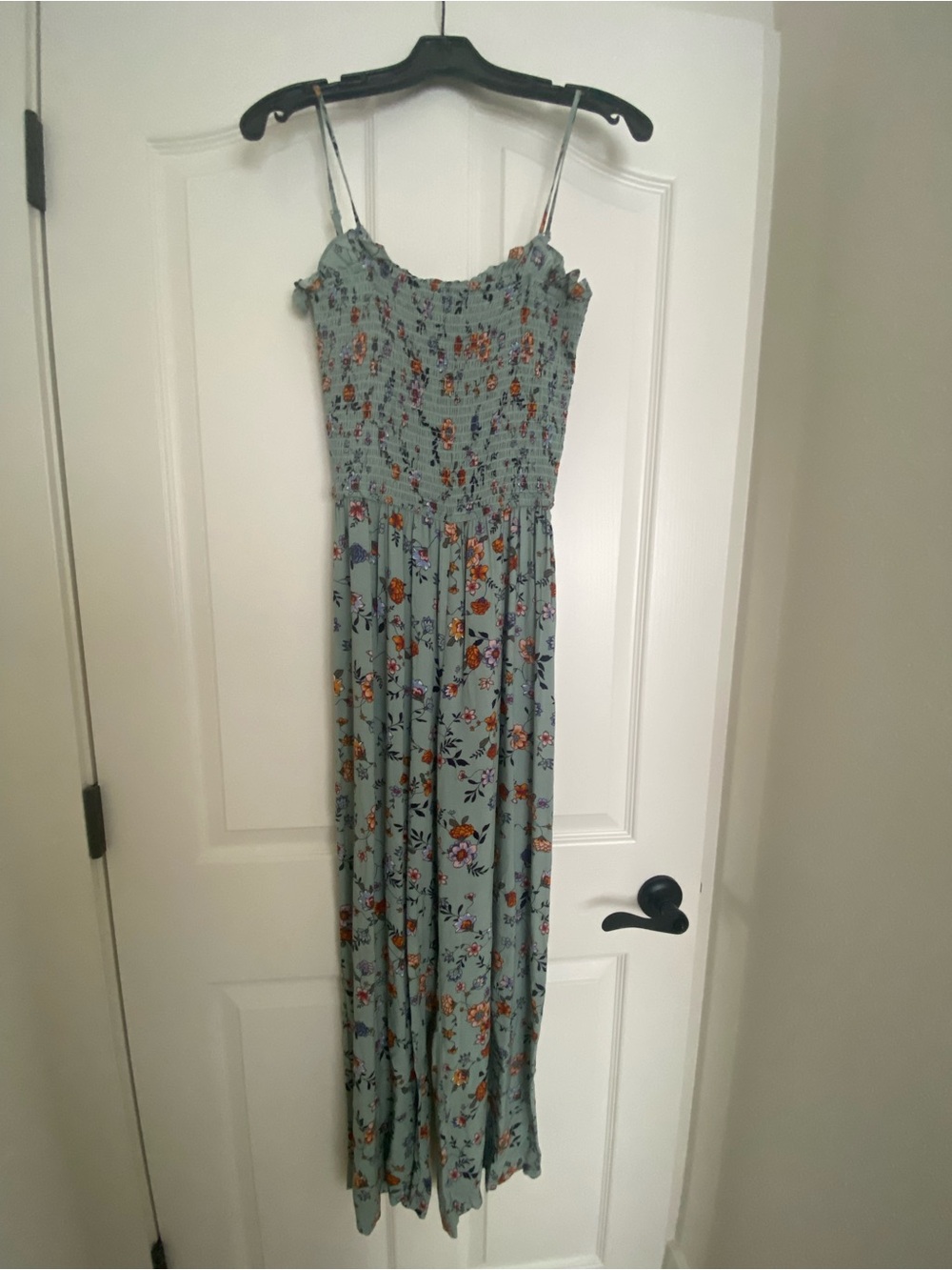 H&M Light Sage Floral Smocked Jumpsuit